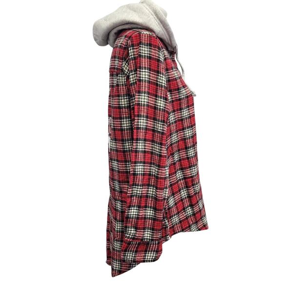 New Hand Printed Womens Medium Jesus Our Lord Is Born Flannel Hoodie Shirt - Picture 2 of 4